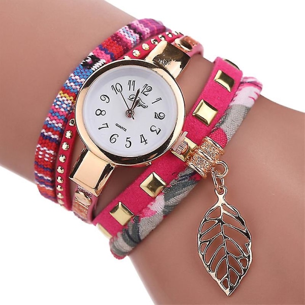 Duoya Classic Women Quartz Watch Lady Armband Wrist Quartz Dress Watches Armbandsur (rosaröd)