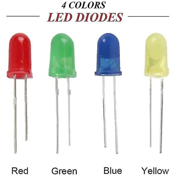 5mm Assorted Color LED-dioder 2v-3v 20mA Grønn Rød Gul Blå