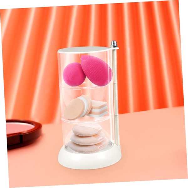 Roterbar vatrondelholder, opbevaringsboks, makeup svampeholder, skønhedsorganisator, kompakt design, hvid