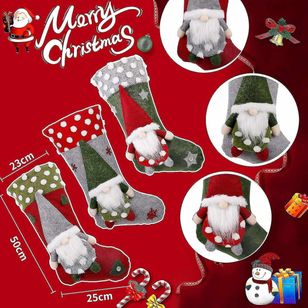 3-pack Julstrumpor 19 tum 3D Tomtar Jultomte Eldstad Hängande