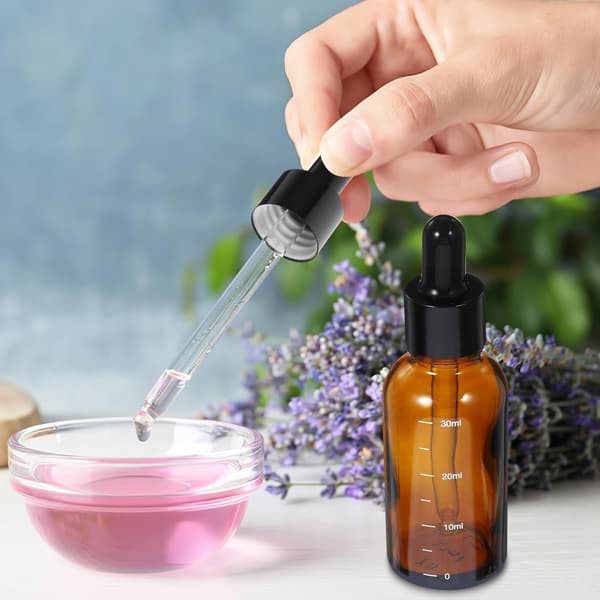 Glasdroppflaskor med bärnstensfärg för eteriska oljor, 30 ml med graderingsmarkeringar