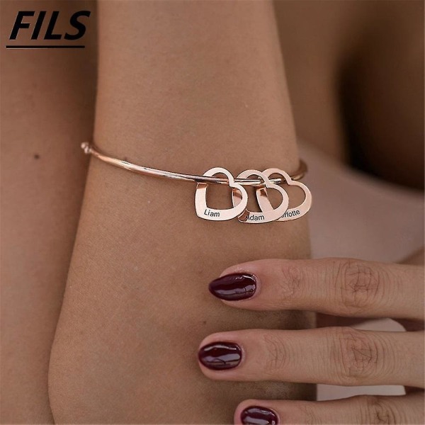 Fils Custom Gravering Namn Hjärta Charms Armband Dam