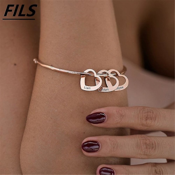 Fils Personlige Graverede Navn Hjerte Charms Armbånd Kvinder