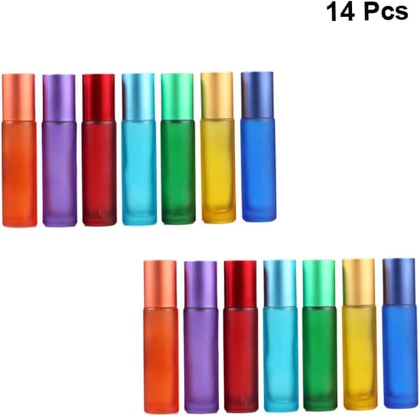 14st Färgglada Matta Tomma Parfymflaskor Blandade Glas Roll-on Behållare