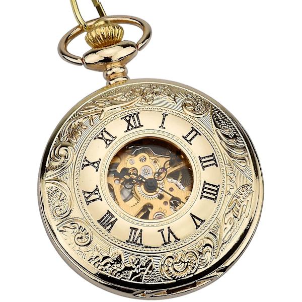 Menners klokke Skeleton Mekanisk Kobber Gusset Gull Dobbel Lopp Retro