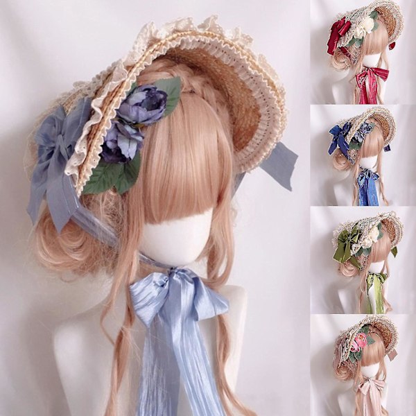Monivärinen ranskalainen Bonnet-hattu Auringonsuojahuttu Olkihattu Lolita-hattu Naisille ja Tytöille Green