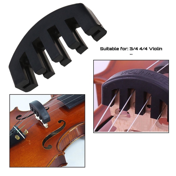 Violin øve Mute Comb Passer til 3/4 og 4/4 violin sort gummi (sort) (2 stk)