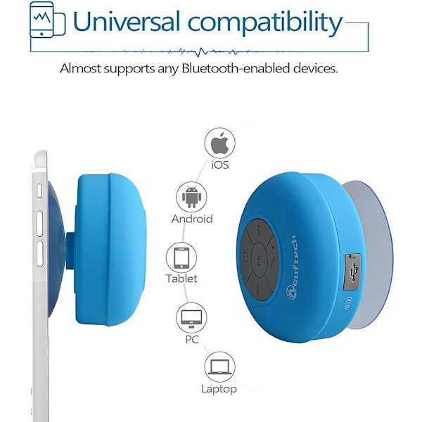 Portabla Trådlösa Högtalare Hifi Vattentät Bluetooth Duschhögtalare Med Sugkopp, Upp Till 5 Timmars P