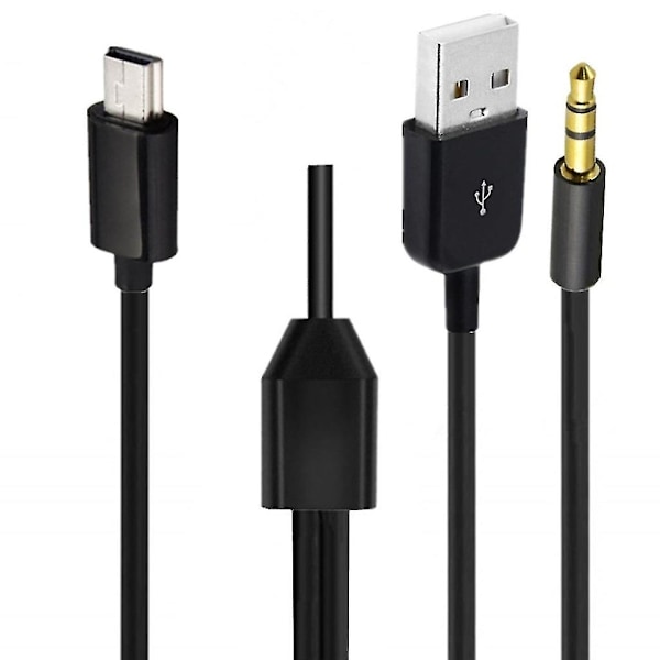 Gullbelagt USB-ladekabel til Mini B hann & 3,5 mm plugger lydkabel 100 cm Black