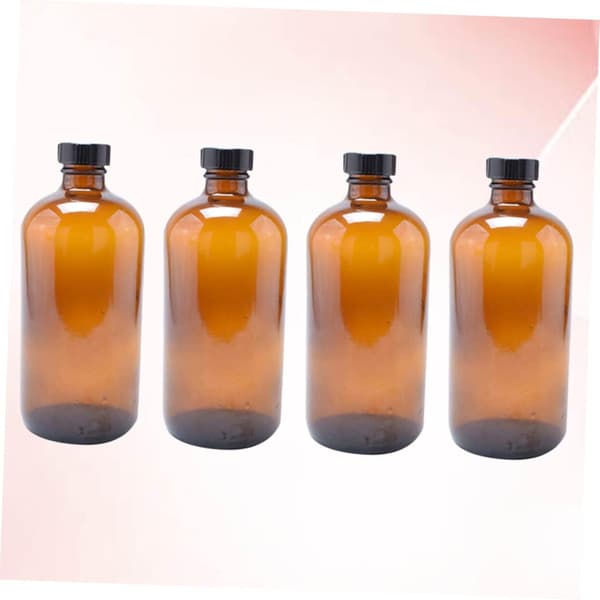 Glasflasker med sorte bakelitlåg, brune, runde, 4 stk. 60 ml