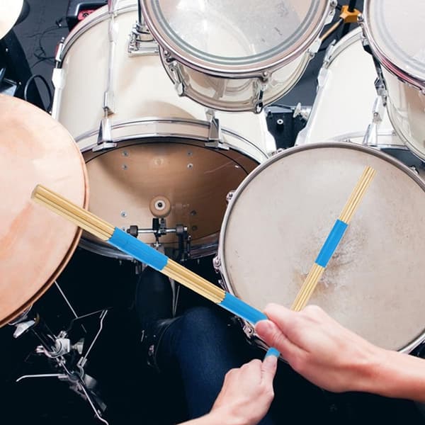 3 par blå bambustrommebørster bærbare, enkle å bære, tilbehør til perkusjonsinstrumenter