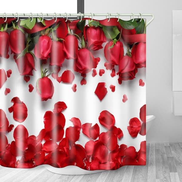 Vanntett 3D Rose Trykk Dusjforheng for Baderom Hjem, Polyestermateriale