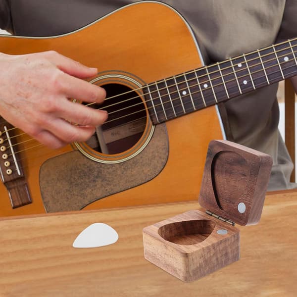 Gitarrplektrumfodral i trä Multifunktionell träförvaringsorganisatör för gitarrister och ukuleleentusiaster