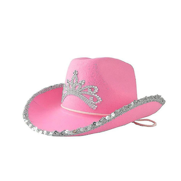 Pink Cowboyhat med Tiara Western Style Cowgirl Hat Kvinder Piger Fancy Dress Party Prop