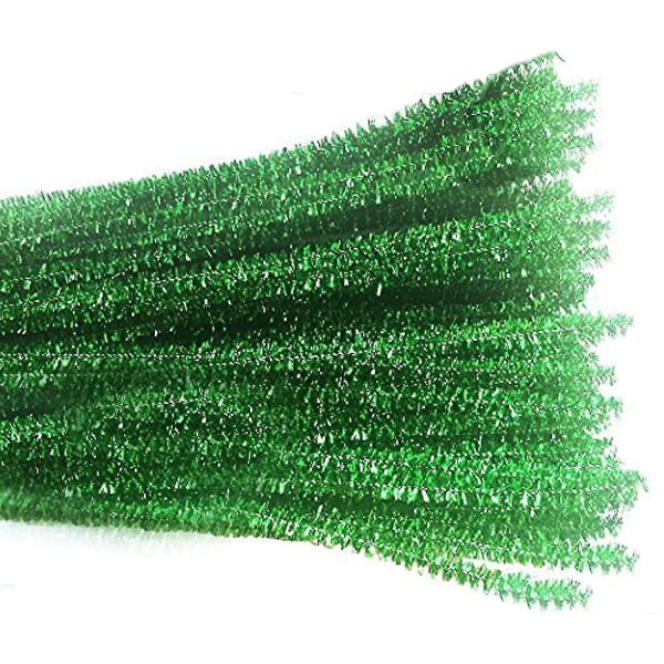 100 kpl 12 tuuman Glitter Tinsel Chenille Varret Pipe Green