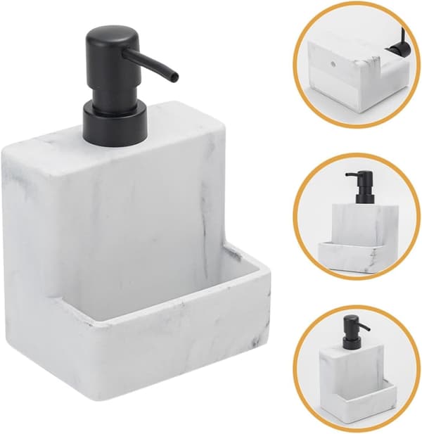 Trykksåpedispenser sjampodispenser 300 ml hvit harpiks med svampholder
