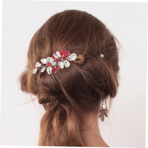 Krystal Rød Rhinestone Brudehårkam til Brudepiger Sikker Sidekam Updo Tilbehør
