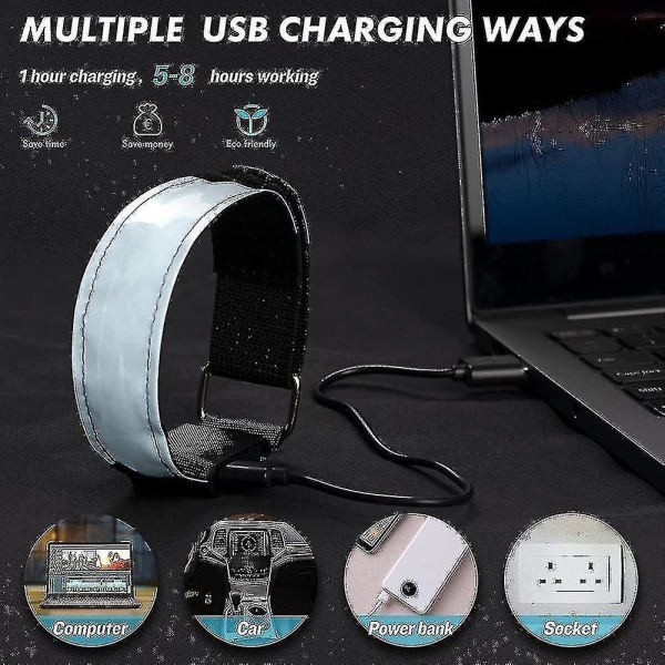 Ladesikkert LED-armbånd. 2 stk. Lysarmbånd USB Refleksbånd R