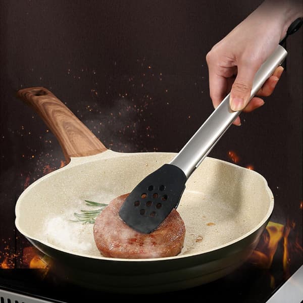 Silikonhode Matklype BBQ-tang med slitesterkt håndtak i rustfritt stål