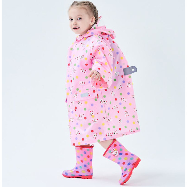 Barnregnkläder, 3D Cartoon Barn Regnrock Jacka Poncho För Pojke Flicka (Gul Bröd) Pink Rabbit S