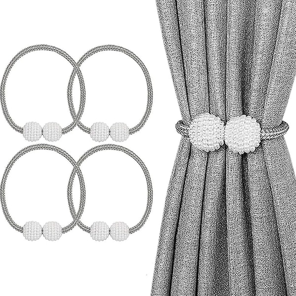 Sæt med 4 magnetiske gardinbindere til gardiner, gardiner og magnetiske tilbageholdelser (grå)