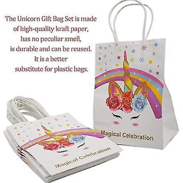 10 st Unicorn Presentpåsar Kraftpapper Återanvändbara Godispåsar