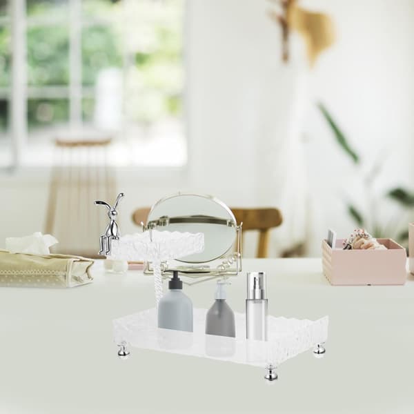 Skrivebords makeup-organizer med dobbeltlags akryl- og rustfri stålkonstruktion