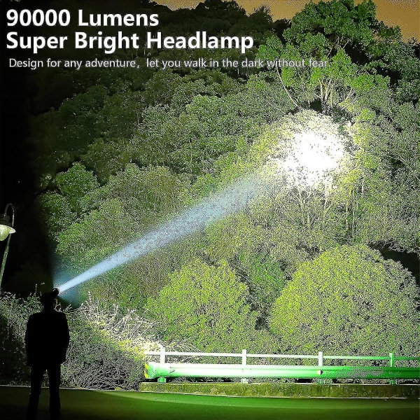 Genopladelig Led Pandelamp Til Voksne, 90.000 Lumen Super Lys Pandelamp 90 Justerbar 4 Tilstande Ipx5 Vandafvisende Usb Genopladelig Pandelamp Til Camping-