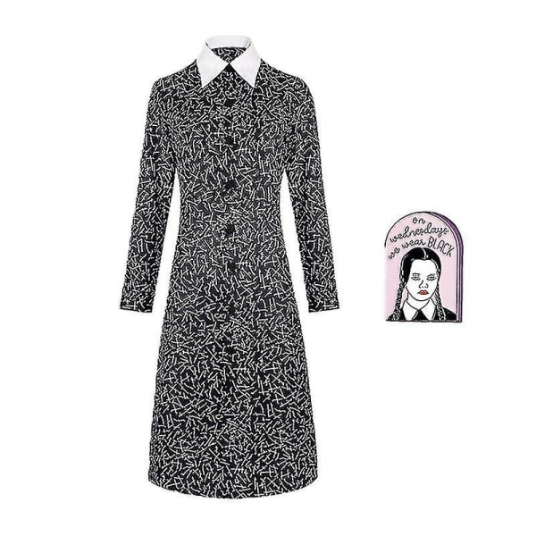 Wednesday Addams Kostymset - Kortärmad Klänningar, Brosch, Outfit för Kvinnor, Rollspel 130 Dress 3