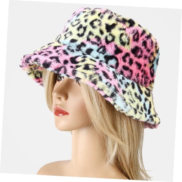 Varm hat til efterår vinter leopard fiskerhat plys spandkasket fuzzy leopard behagelig