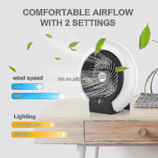 Campingvifte for telt, teltvifte med lys, vifte med hengekrok, bærbar LED-campinglykt med takvifte, USB-vifte for camping, fiske, fotturer