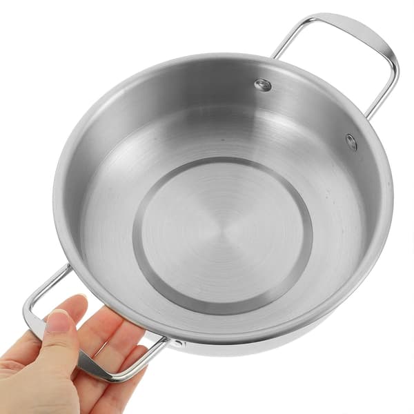Wok i rustfritt stål med doble håndtak, solid non-stick overflate, sølvfarget kjøkkenstekepanne