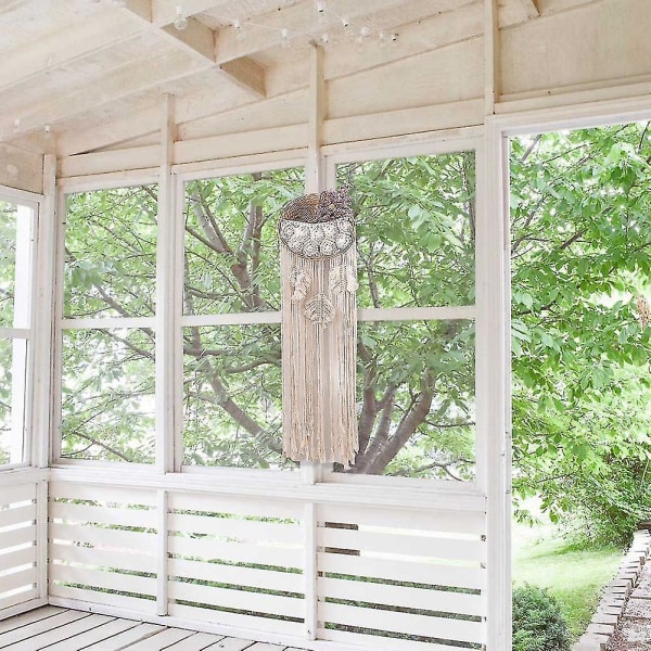 25x100cm Blonder Macrame Væghængning Boho Blomsterpotte Rattan Kurv