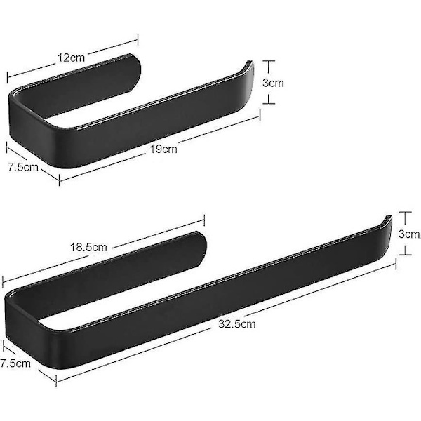 Kylpyhuoneen pyyhekiskot, käsipyyhekiskot, musta, 19 cm / 32,5 cm suihkupyyhekisko, peilikaappi, kylpyhuoneen seinäkiinnitys [ei porausta] 2 kpl