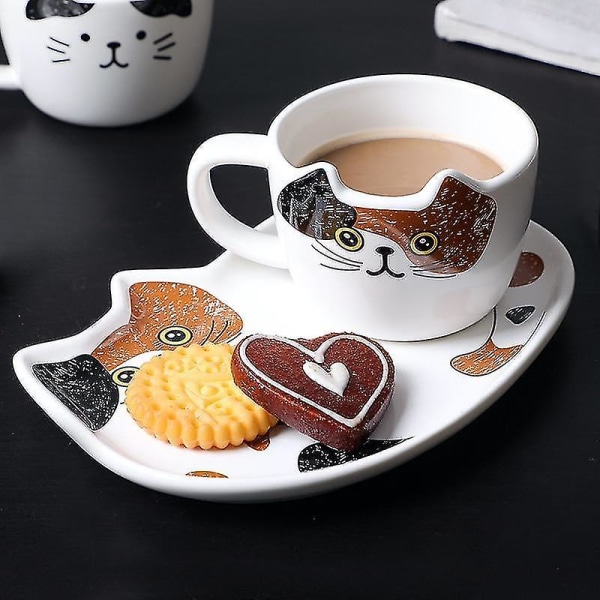 Sød kat keramik kaffekrus sæt dyrekrus med bakke