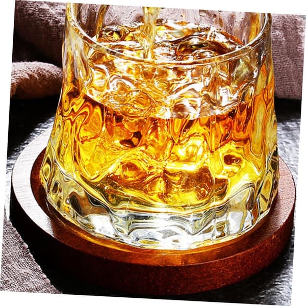 6 stk. træ til glas med skridsikker bund og design, rustik drik