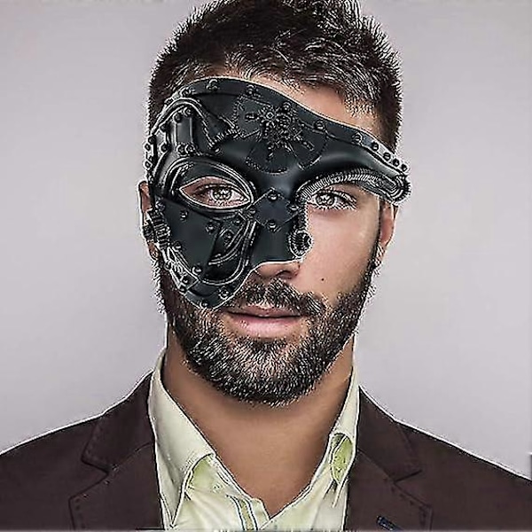Steampunk Metallisk Cyborg Mask, Maskeradmask För Halloween Kostymfest/fantom Operan/Mardi Gras Boll (1st, Svart)