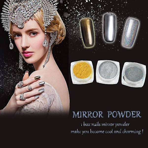Ibcccndc 1g/ask Silver Gold Nagelglitterpulver Skinande Spegelkonst