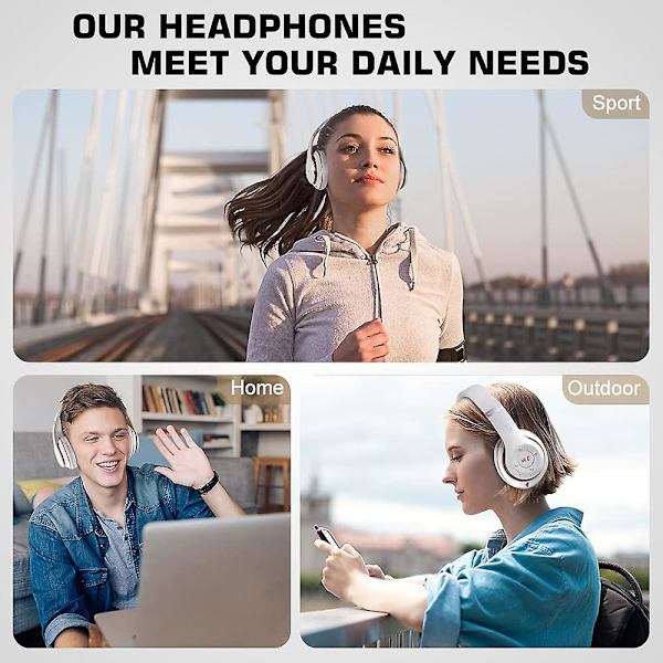 6s Langattomat Bluetooth-kuulokkeet, Yli-korvan, Hi-fi Stereo Taitettavat Langattomat Stereokuulokkeet White