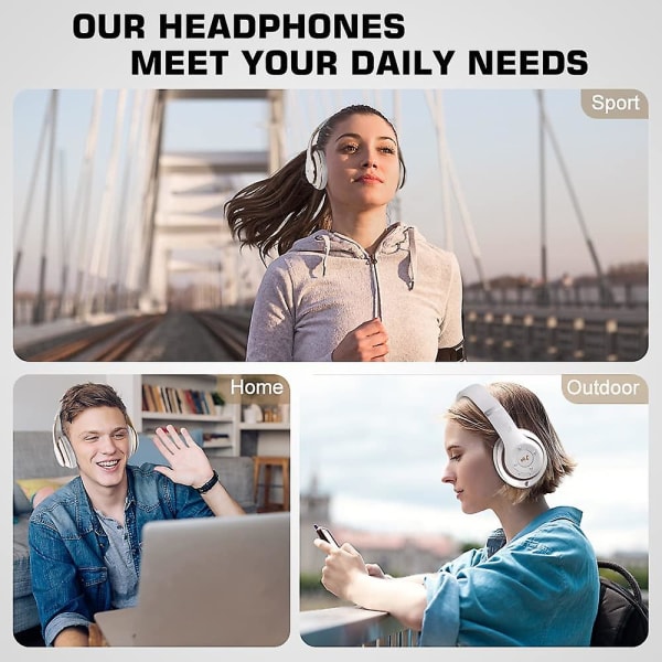 6s trådløse Bluetooth-hovedtelefoner over øret, hi-fi stereo foldbare trådløse stereoheadsets øretelefoner White