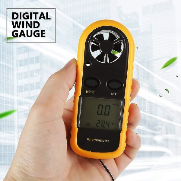 Håndholdt digitalt vindmåler med LCD-display Vindhastighedsmåler med digitalt termometermåler, gul
