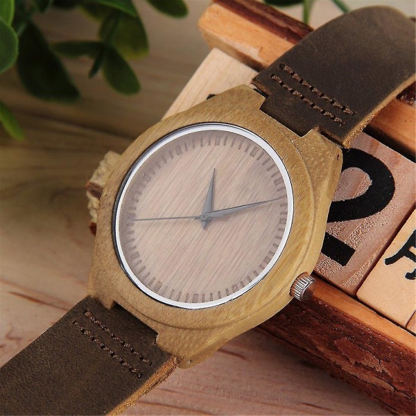 Luxury Bamboo Wood Watch Quartz PU Leather Wristwatches