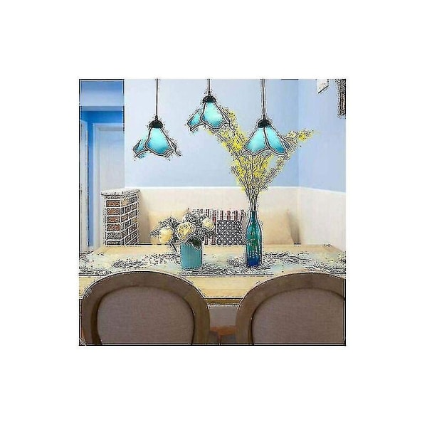Fabrikspris Europæisk Tiffany E27 Romantisk Pendel Middelhavslysekrone Justerbar Højde Blå Glas Hængende Lampe Spisestue Børne Ro