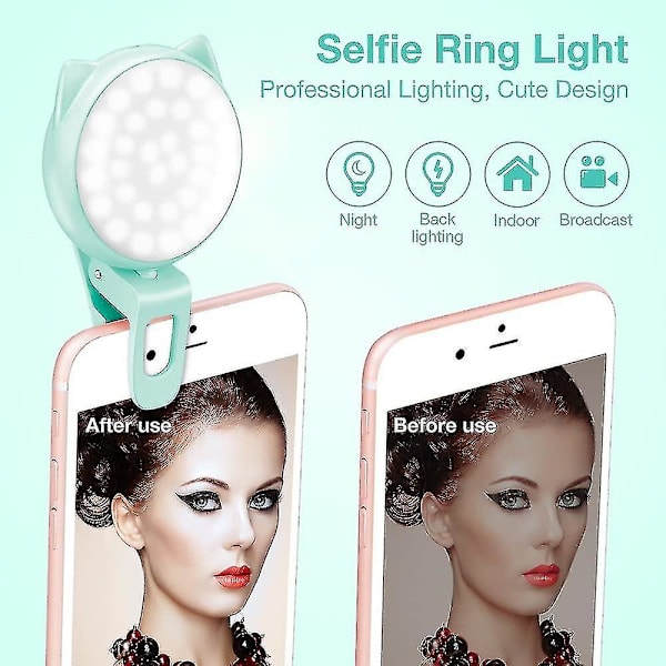 Valo Rengas IPhonelle ja Androidille, Ladattava Kannettava Kiinnitettävä Mini Puhelinvalo 32 LED-Lampulla, 9 Tasoa Säädettävää Kirkkautta iPadille, Videolle, S