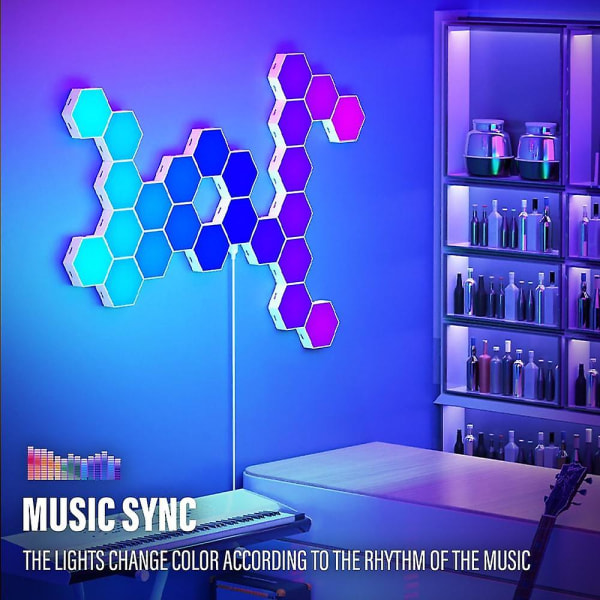 LED Hexagon Lys RGB Bluetooth Indendørs Vægslampe App Kontrol