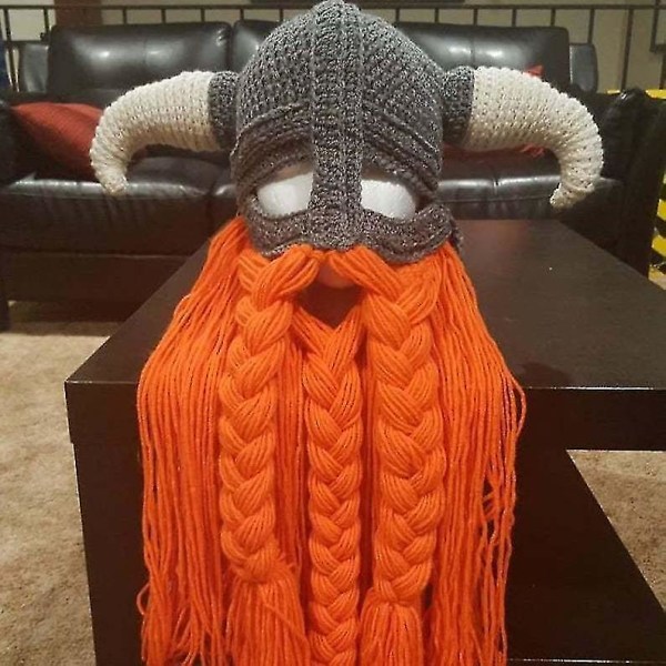 Neulotu Viking-parran sarvihattu, hullu hiihtolakki Orange beard