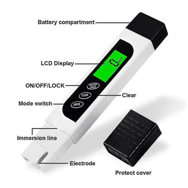 Vandkvalitetstestpen Tds Vandmåler Drikkevand Tds Testerpen med baggrundsbelysning Vandrenhed Temperaturkontrol