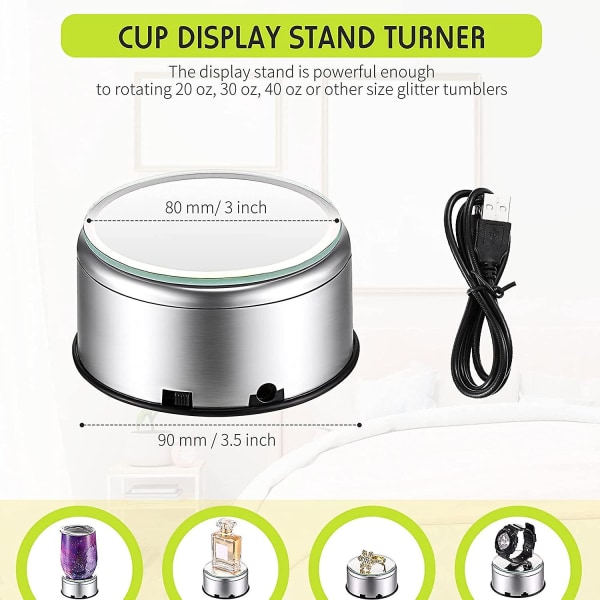 Jetec Cup Display Stand Turner Roterande Kristall Displaybas 360 Grader Tumblers Cup