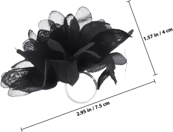 5 stk. svarte silkestoffblomstringer for kvinner, 8 cm diameter blomsterfingerringer