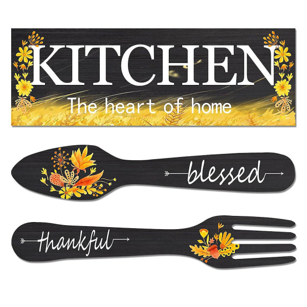 3 stk Køkkenindretning Træ Taknemmelige Taknemmelige velsignede tegn